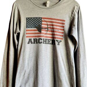 Bella Canvas Long Sleeve Patriotic Archery Grey Graphic T-Shirt Size S
